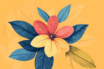 A vibrant illustration of a flower with multicolored petals isolated on a yellow background