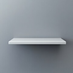 Obraz premium An empty white floating shelf against a clean, grey background, ready for product placement or decoration, with soft shadows for depth
