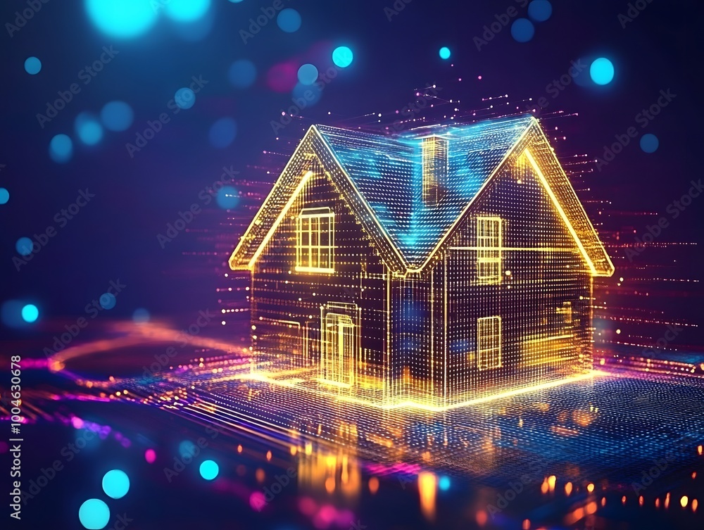Aufkleber digital house with glowing data stream , ai in smart home technology, automation and remote control 