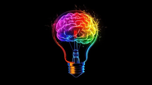 light bulb with brain symbol of idea thiking inovation vibrant color, conceptual art.