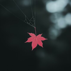Obraz premium Red Maple Leaf on Spiderweb: Autumn Detail