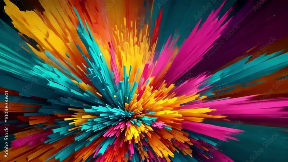 Poster a vibrant abstract explosion of colors and shapes, showcasing dynamic motion and energetic visual ef