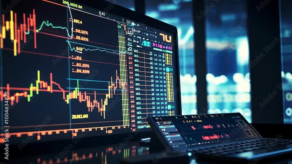 Aufkleber a dynamic digital trading interface with graphs and statistics highlighting market analysis and fina