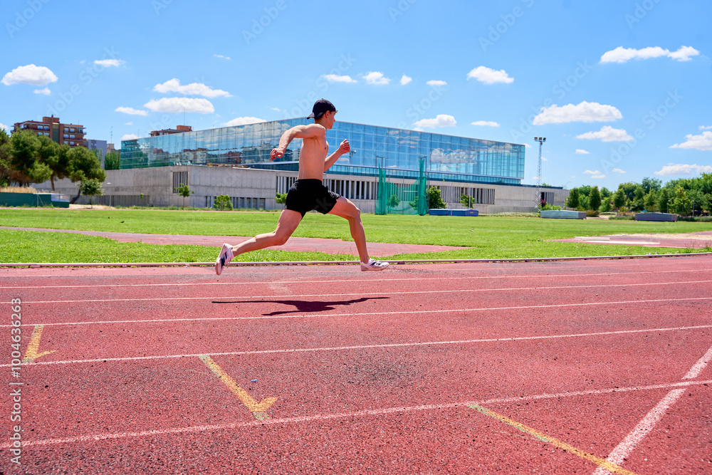 Wall mural sprinter mid-stride during track training