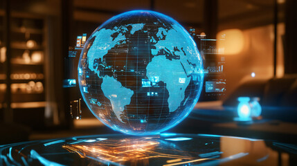 Fototapeta premium A holographic globe showing real-time global news updates. 