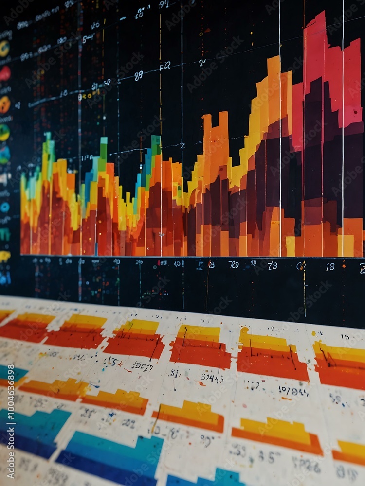 Poster colorful charts and graphs in abstract data visualization.