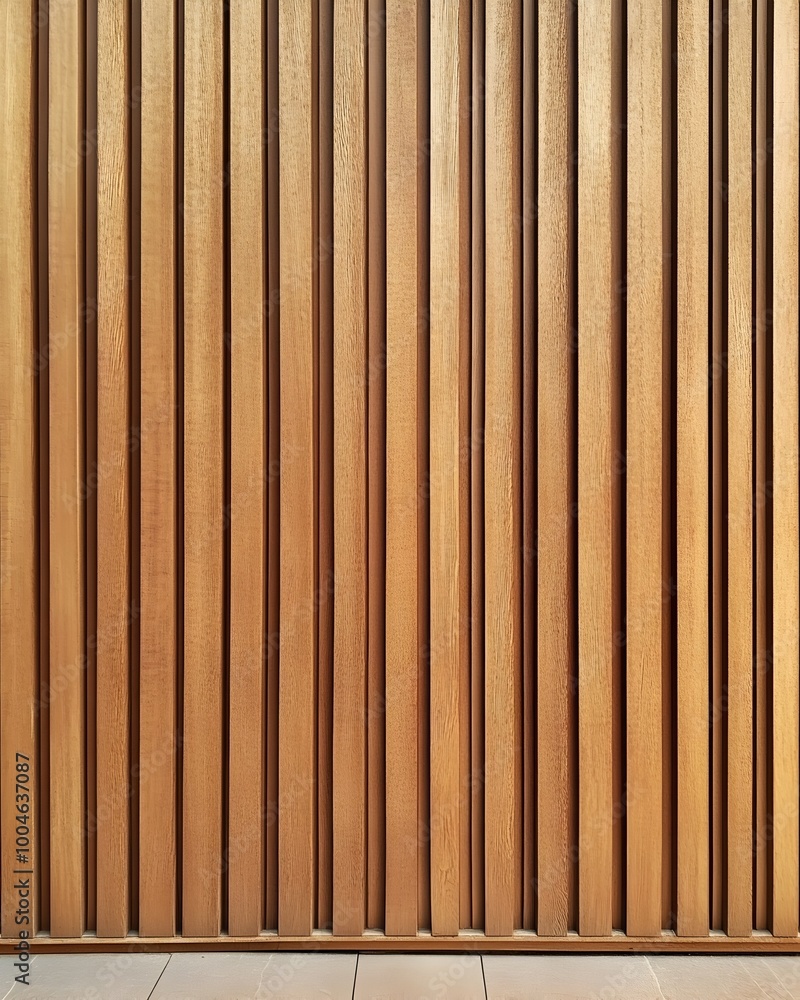 Poster architectural design element featuring a wooden grid wall with decorative textured linear panels in 