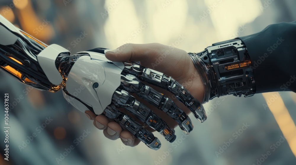 Poster unity in innovation: a handshake between human and robot against the data cosmos. step into a vision