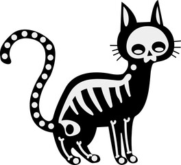 Halloween Black Cat with Skeleton Illustration in PNG – Spooky and Fun Design for Halloween Decorations and Themed Events