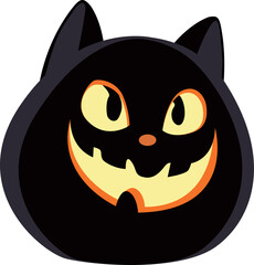 Halloween Black Cat Head Resembling a Pumpkin or Cheshire Cat Illustration in PNG – Spooky and Creative Design for Halloween Decorations