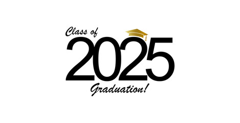 Lettering Class of 2025 for greeting, invitation card. Text for graduation design, congratulation event, T-shirt, party, high school or college graduate. Vector on transparent and black background