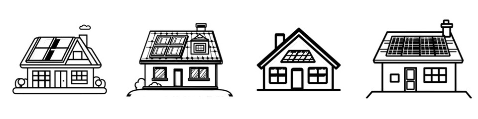 On white background modern, rooftop solar panel, solar, rooftop, panel, energy, power and green. Rooftop solar panel editable stroke icon.