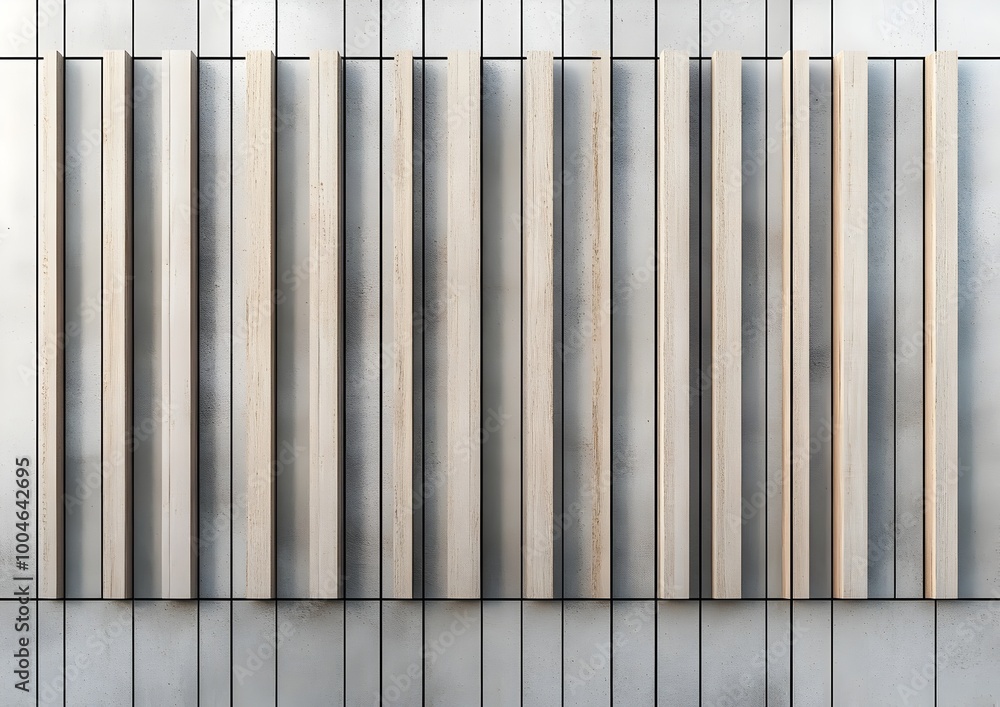 Aufkleber decorative wooden wall panels arranged in a grid pattern with a textured linear finish and a neutral