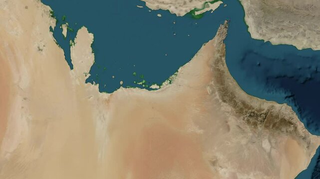 Zoom from Earth to United Arab Emirates. (No Border) World map animation with highlighted borders of UAE. Images from NASA