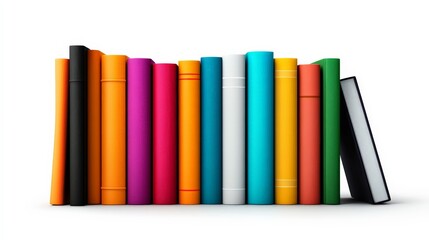 Fototapeta premium A Spectrum of Knowledge: A vibrant collection of colorful books, each with its own unique cover, stands tall on a white background, symbolizing a wealth of information and diverse perspectives.