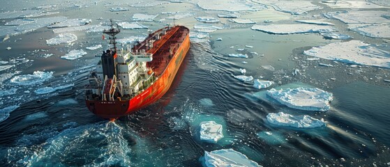 Fototapeta premium Oil Tanker Navigating Icy Arctic Waters