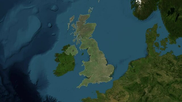 Zoom from Earth to United Kingdom. (Highlighted) World map animation with highlighted borders of UK. Images from NASA