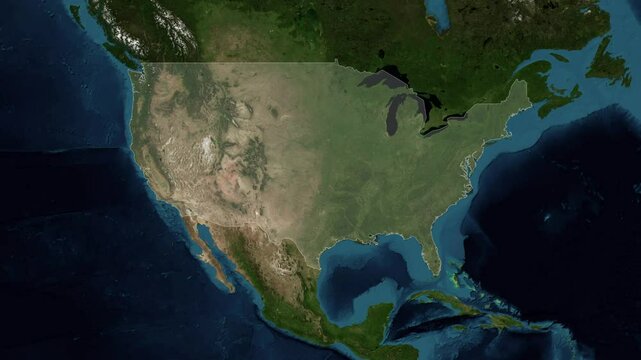 Zoom from Earth to United States (Highlighted) World map animation with highlighted borders of US / USA. Images from NASA