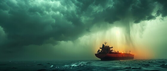 Fototapeta premium Oil Tanker Faces Tropical Storm Challenges at Sea