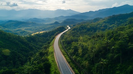 Fototapeta premium Road carving path through mountains and dense jungle image