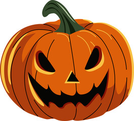 Halloween Sinister Orange Pumpkin Illustration in PNG – Perfect for Spooky Decor and Halloween-Themed Events