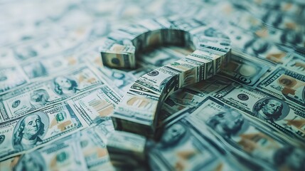 Question Mark Made from Dollar Bills on Wooden Surface,generative ai