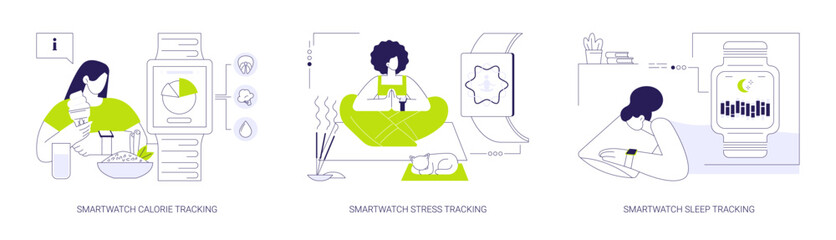 Smartwatch features abstract concept vector illustrations.