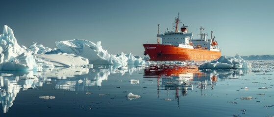 Obraz premium Oil Tanker Amidst Icebergs in Calm Waters