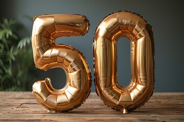 Pair of golden balloons with the number fifty