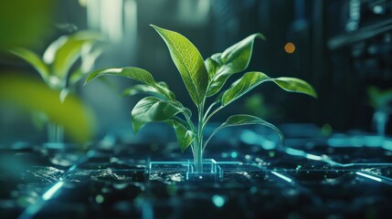 Digital Agricultural Biotechnology Holographic plant concept for biotechnology or bioengineering.