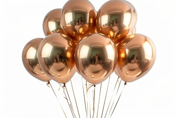 Bunch of gold balloons are tied together, shiny and reflect light. Concept of luxury and celebration