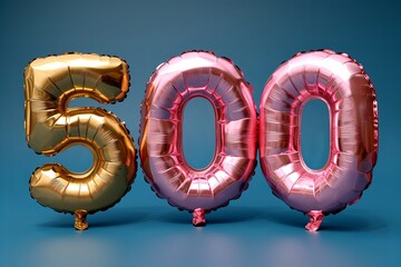 Balloons with the numbers five hundred on a blue background