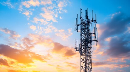 modern telecommunication cell tower with colorful sky at sunset background.generative ai