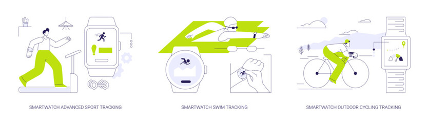 Smartwatch tracking features abstract concept vector illustrations.