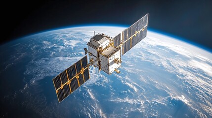 a satellite in orbit around earth, transmitting GPS signals for space exploration, global navigation, and advanced technological systems supporting digital mapping