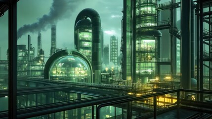 Fototapeta premium futuristic factory with good enviroment,Eco-friendly factory green factory concept, zero carbon future .