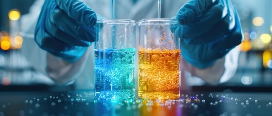 Scientists Conducting Experiments with Colorful Liquids