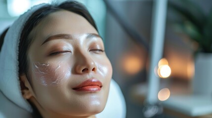 Asian girl at a beauty clinic receiving cosmetic surgery for skin whitening and rejuvenation, achieving a youthful appearance