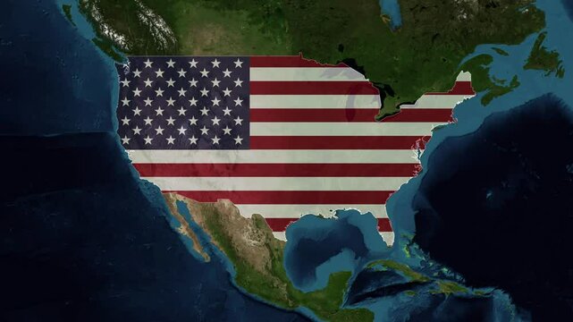 Zoom from Earth to United States (Country Flag) World map animation with highlighted borders of US / USA. Images from NASA