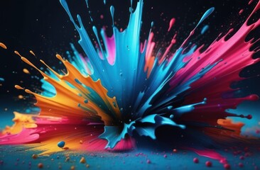 An exhilarating splash of multicolored paint against a dark background.