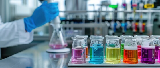 Laboratory Technician Calibrating Equipment with Beakers