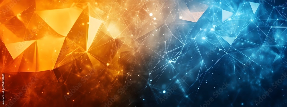 Poster futuristic triangles background, an elegant shift from a vibrant marigold to a dusky cerulean accent