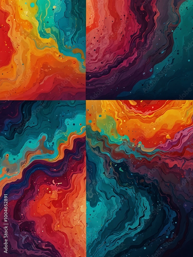 Poster dynamic fluid art vector texture set, perfect for colorful creative projects.