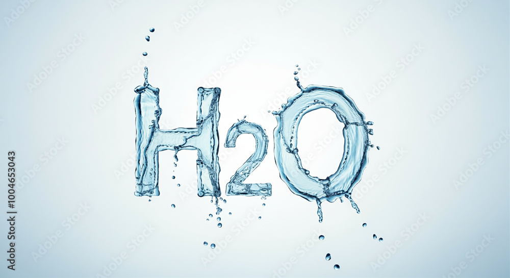 Poster water drops creating h2o symbol with splashes on light background
