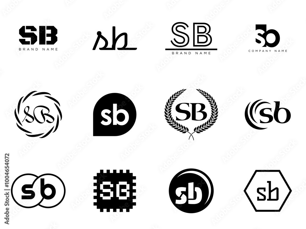 Fototapete sb logo company template. letter s and b logotype. set different classic serif lettering and modern 