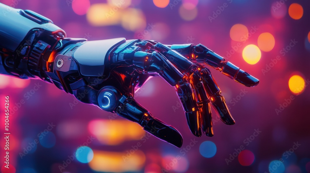 Poster robot ai hand future background technology artificial arm humanoid touch. futuristic hand robot ai i