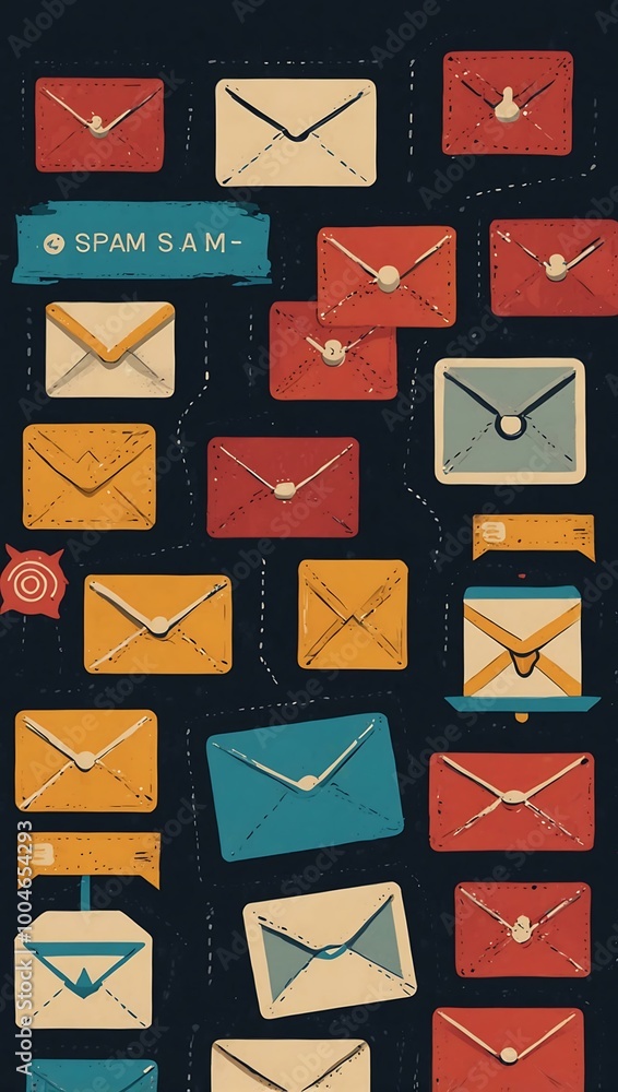 Poster email automation icons with spam filters for digital marketing.