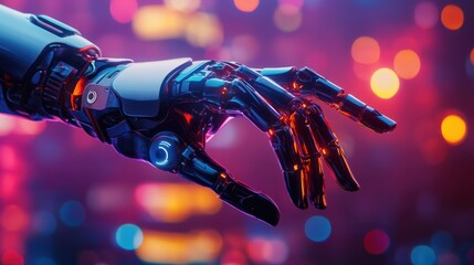 Robot ai hand future background technology artificial arm humanoid touch. Futuristic hand robot ai intelligent concept tech 3D chat machine science computer bot icon business human cyborg isolated.