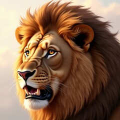 Fototapeta premium Majestic close-up portrait of a lion gazing into the distance with a powerful expression