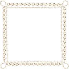 Square frame with different size gold chains in realistic style. Isolated watercolor illustration for scarf design, magazines, web pages, jewelry blogs, fairs and sales